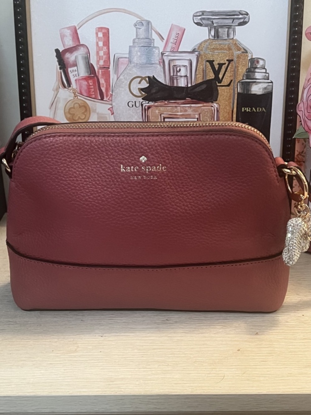 Kate Spade New York Kenzie Dome Crossbody Bag Pebble Leather Dark Rose D411